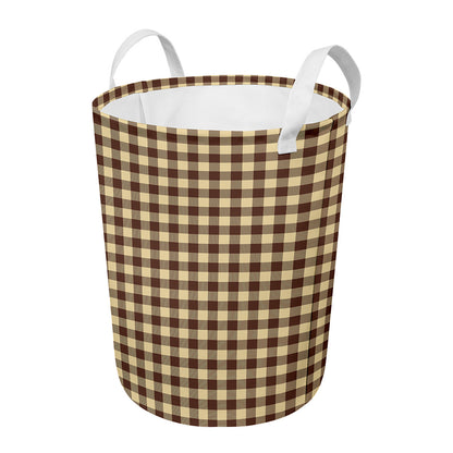 Brown And Beige Buffalo Check Print Round Laundry Basket