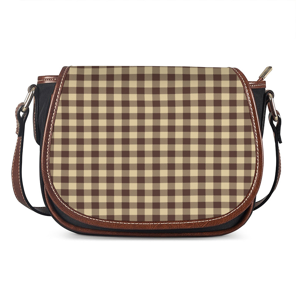 Brown And Beige Buffalo Check Print Saddle Bag