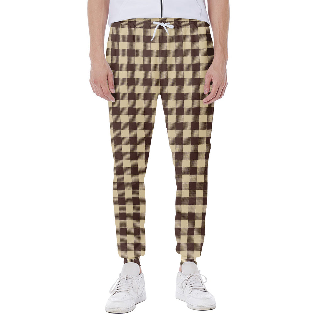 Brown And Beige Buffalo Check Print Scuba Joggers