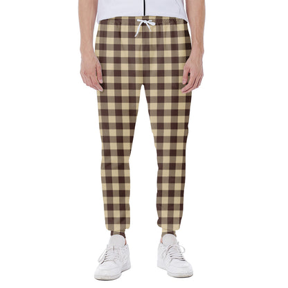 Brown And Beige Buffalo Check Print Scuba Joggers