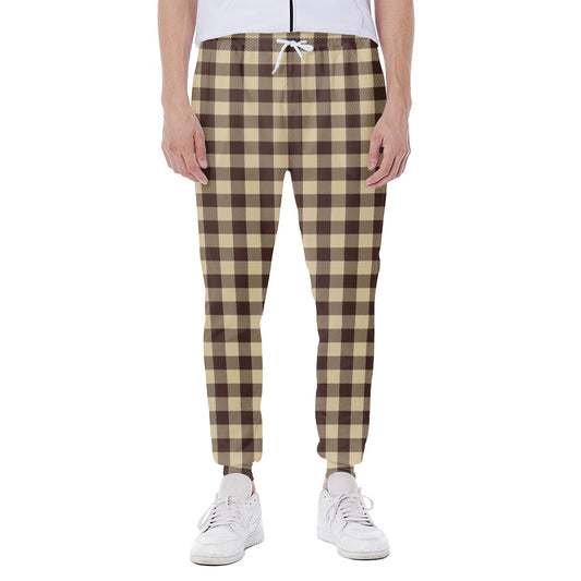 Brown And Beige Buffalo Check Print Scuba Joggers