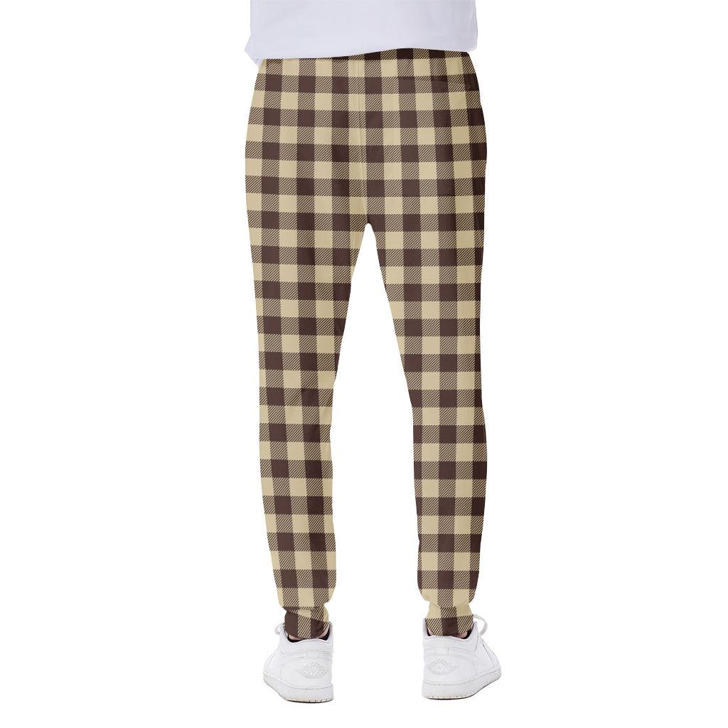 Brown And Beige Buffalo Check Print Scuba Joggers
