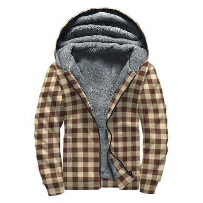 Brown And Beige Buffalo Check Print Sherpa Lined Zip Up Hoodie