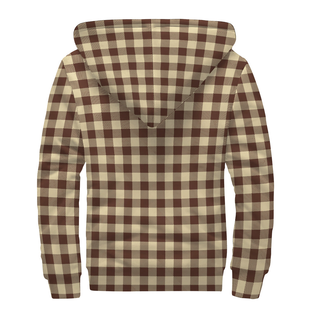 Brown And Beige Buffalo Check Print Sherpa Lined Zip Up Hoodie
