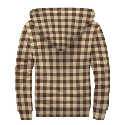 Brown And Beige Buffalo Check Print Sherpa Lined Zip Up Hoodie