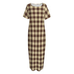 Brown And Beige Buffalo Check Print Short Sleeve Long Nightdress