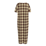 Brown And Beige Buffalo Check Print Short Sleeve Long Nightdress
