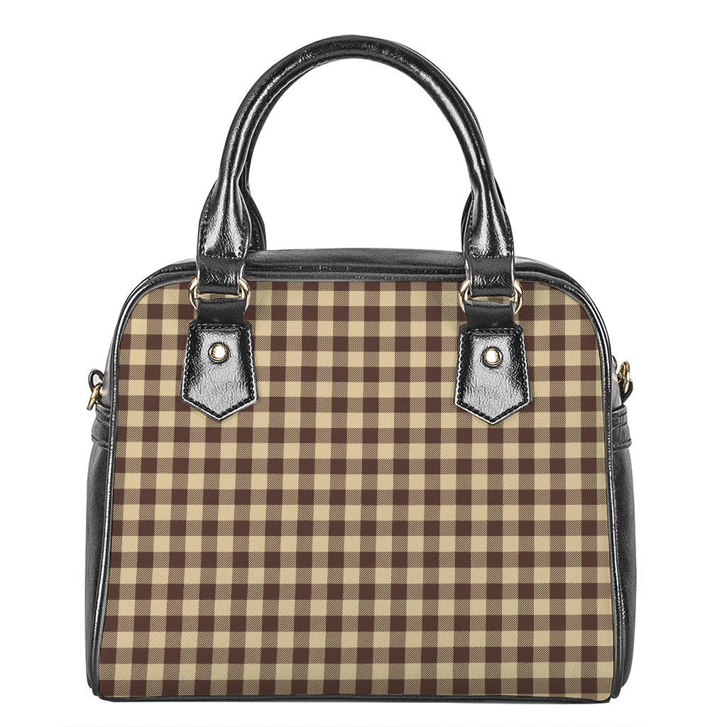 Brown And Beige Buffalo Check Print Shoulder Handbag