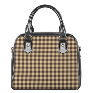 Brown And Beige Buffalo Check Print Shoulder Handbag