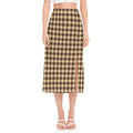 Brown And Beige Buffalo Check Print Side Slit Midi Skirt