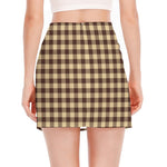 Brown And Beige Buffalo Check Print Side Slit Mini Skirt