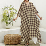 Brown And Beige Buffalo Check Print Silk V-Neck Kaftan Dress