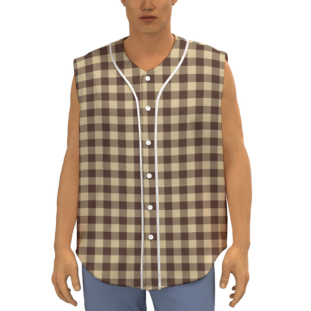 Brown And Beige Buffalo Check Print Sleeveless Baseball Jersey