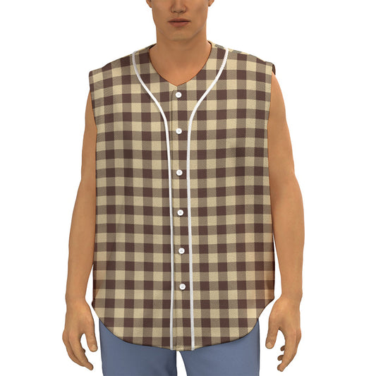 Brown And Beige Buffalo Check Print Sleeveless Baseball Jersey
