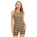 Brown And Beige Buffalo Check Print Sleeveless One Piece Swimsuit