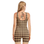 Brown And Beige Buffalo Check Print Sleeveless One Piece Swimsuit