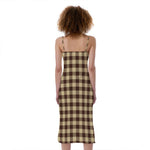 Brown And Beige Buffalo Check Print Slim Fit Midi Cami Dress