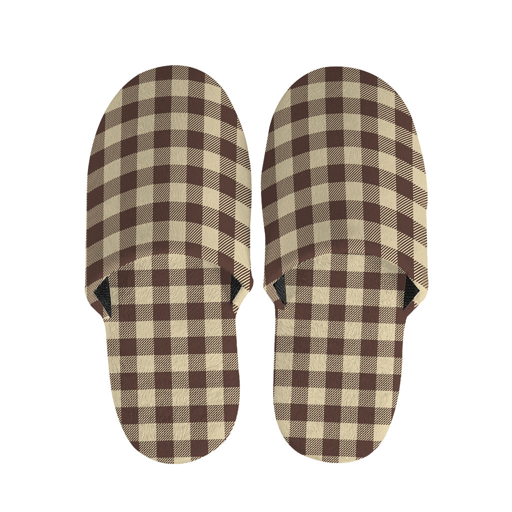 Brown And Beige Buffalo Check Print Slippers