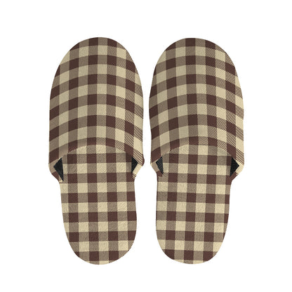 Brown And Beige Buffalo Check Print Slippers