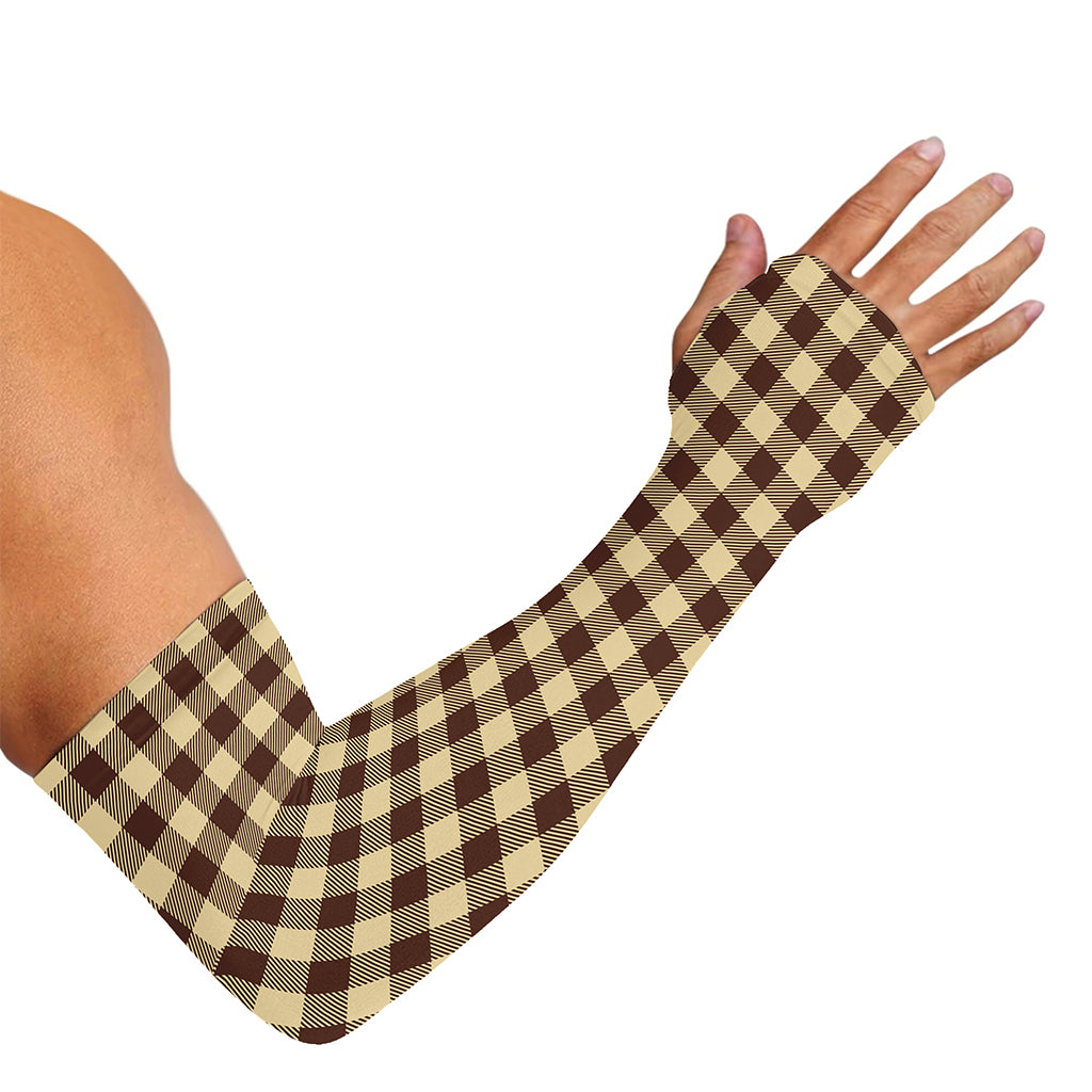 Brown And Beige Buffalo Check Print Sun Protection Arm Sleeves
