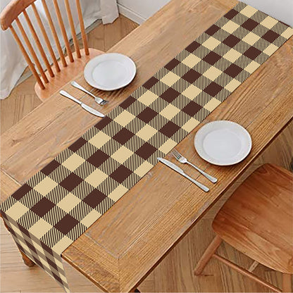 Brown And Beige Buffalo Check Print Table Runner