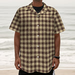 Brown And Beige Buffalo Check Print Textured Short Sleeve Shirt