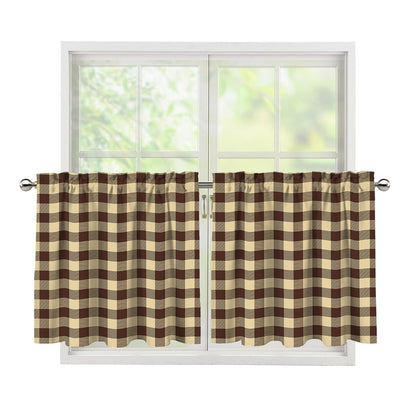 Brown And Beige Buffalo Check Print Tier Curtains