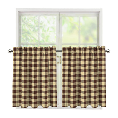 Brown And Beige Buffalo Check Print Tier Curtains