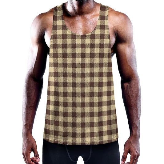Brown And Beige Buffalo Check Print Training Tank Top