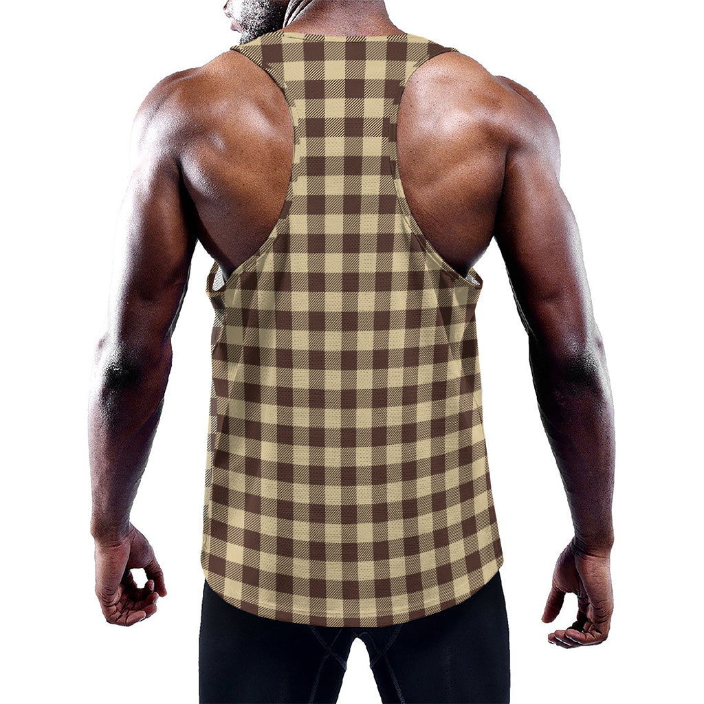 Brown And Beige Buffalo Check Print Training Tank Top