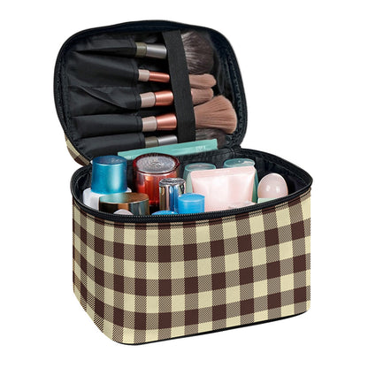 Brown And Beige Buffalo Check Print Travel Makeup Bag