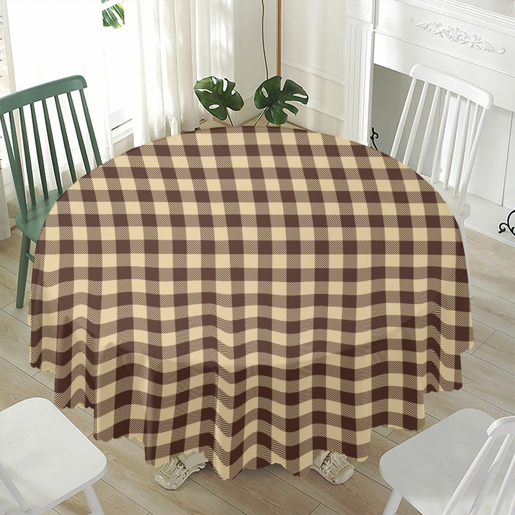 Brown And Beige Buffalo Check Print Waterproof Round Tablecloth