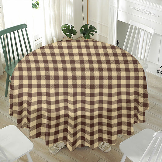 Brown And Beige Buffalo Check Print Waterproof Round Tablecloth