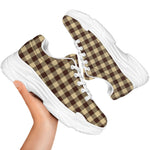 Brown And Beige Buffalo Check Print White Chunky Shoes