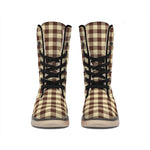 Brown And Beige Buffalo Check Print Winter Boots