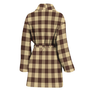 Brown And Beige Buffalo Check Print Women's Bathrobe