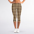 Brown And Beige Buffalo Check Print Women's Capri Leggings