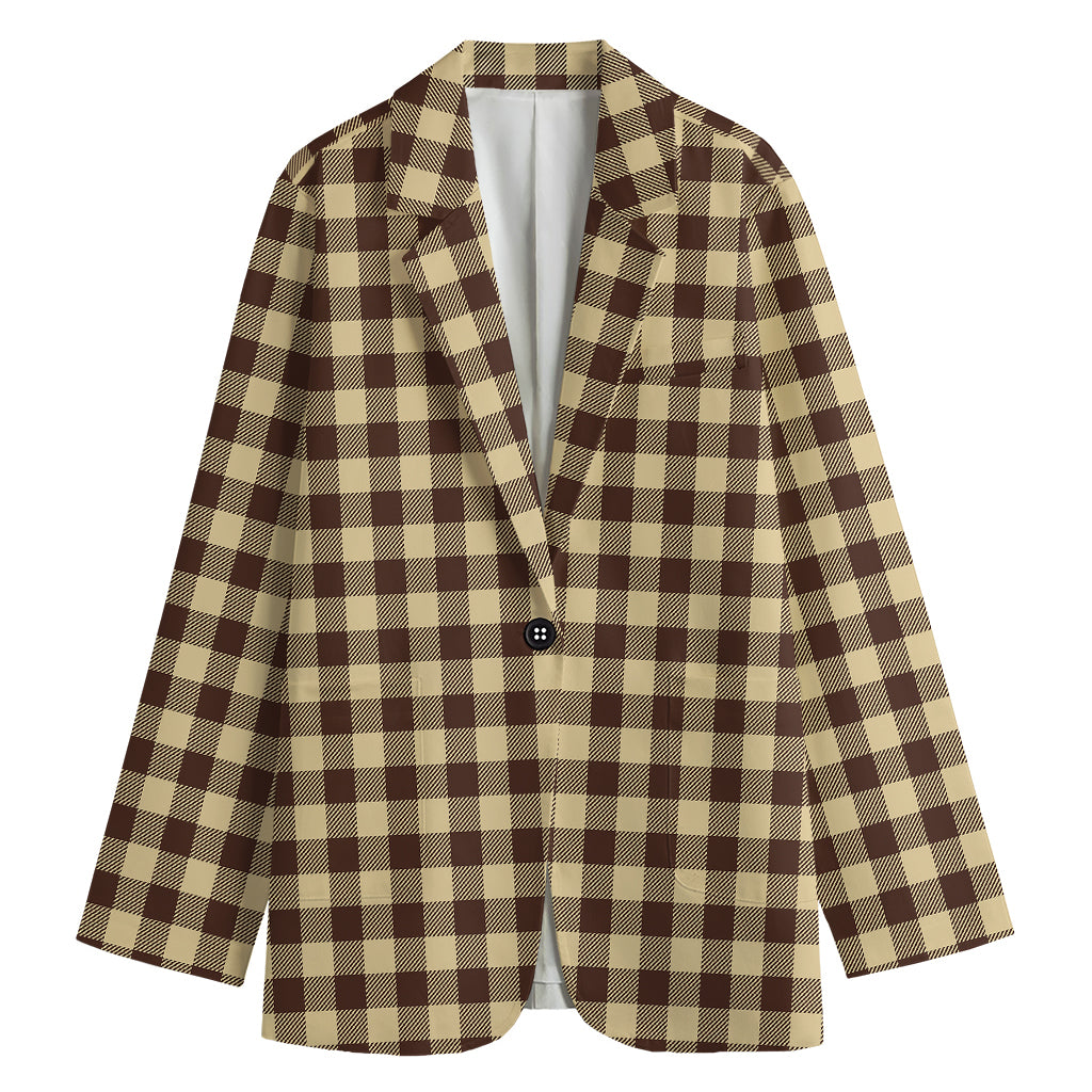 Brown And Beige Buffalo Check Print Women's Cotton Blazer