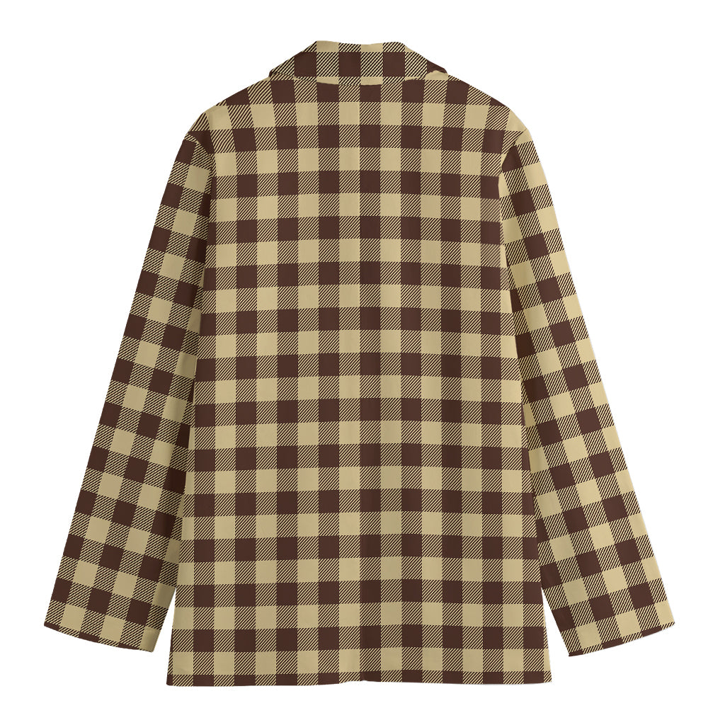Brown And Beige Buffalo Check Print Women's Cotton Blazer