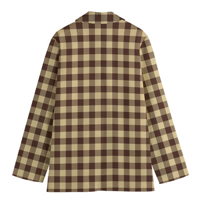 Brown And Beige Buffalo Check Print Women's Cotton Blazer