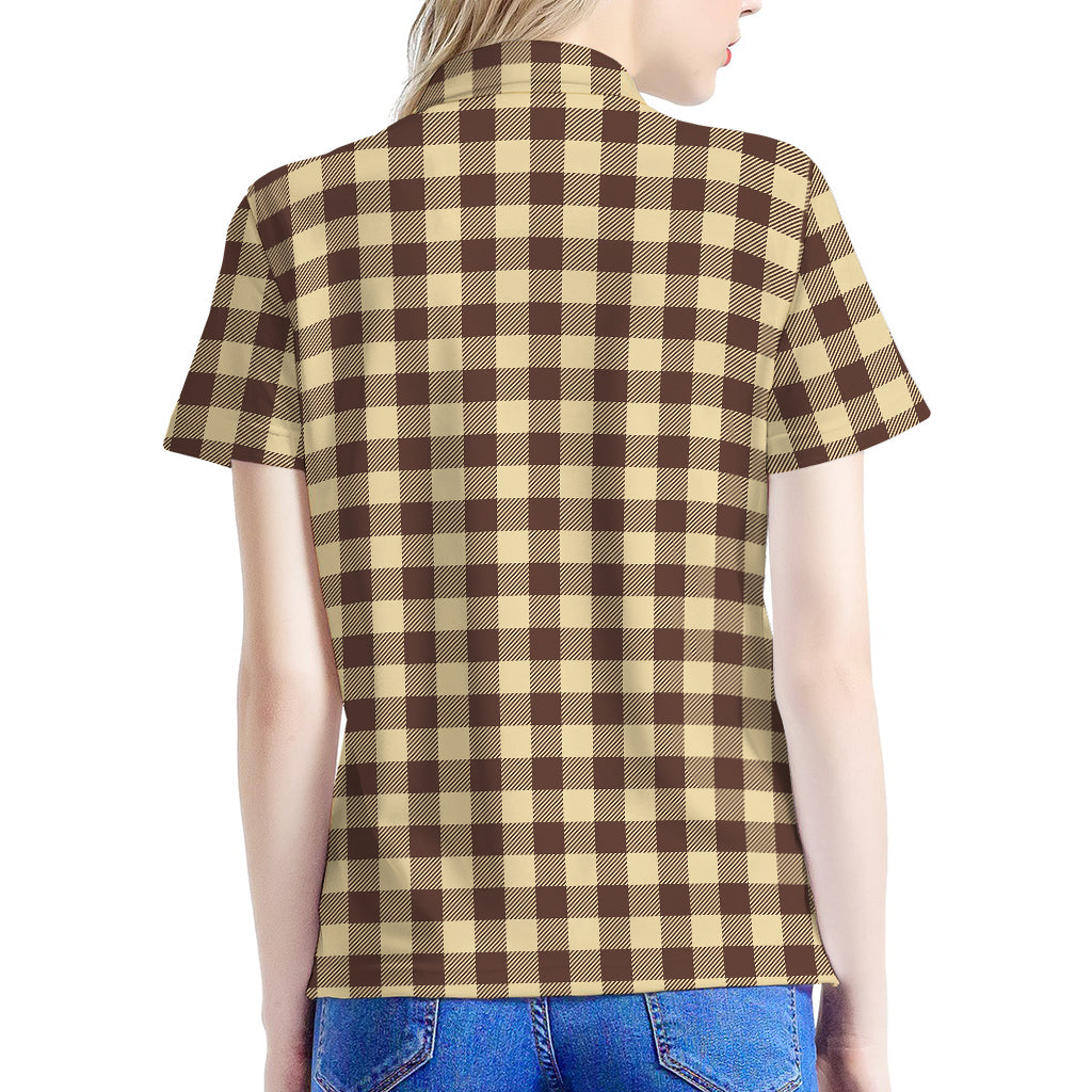 Brown And Beige Buffalo Check Print Women's Polo Shirt