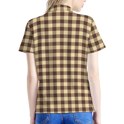 Brown And Beige Buffalo Check Print Women's Polo Shirt