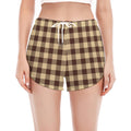 Brown And Beige Buffalo Check Print Women's Split Running Shorts