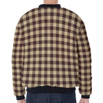 Brown And Beige Buffalo Check Print Zip Sleeve Bomber Jacket