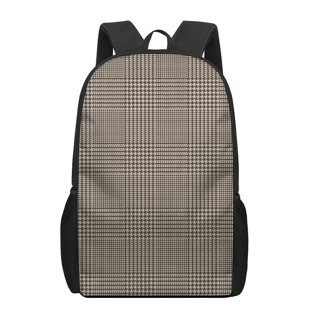 Brown And Beige Glen Plaid Print 17 Inch Backpack