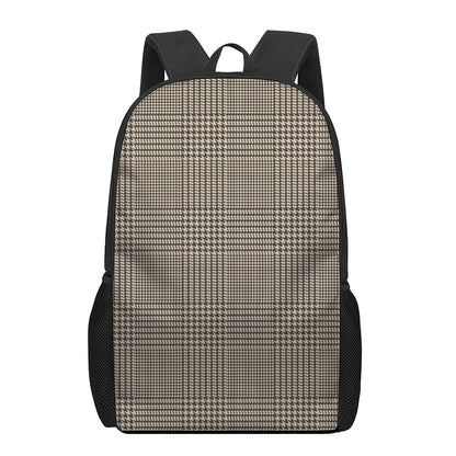 Brown And Beige Glen Plaid Print 17 Inch Backpack