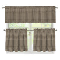 Brown And Beige Glen Plaid Print 3 Piece Kitchen Curtains