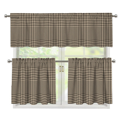 Brown And Beige Glen Plaid Print 3 Piece Kitchen Curtains