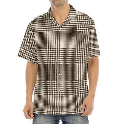 Brown And Beige Glen Plaid Print Aloha Shirt