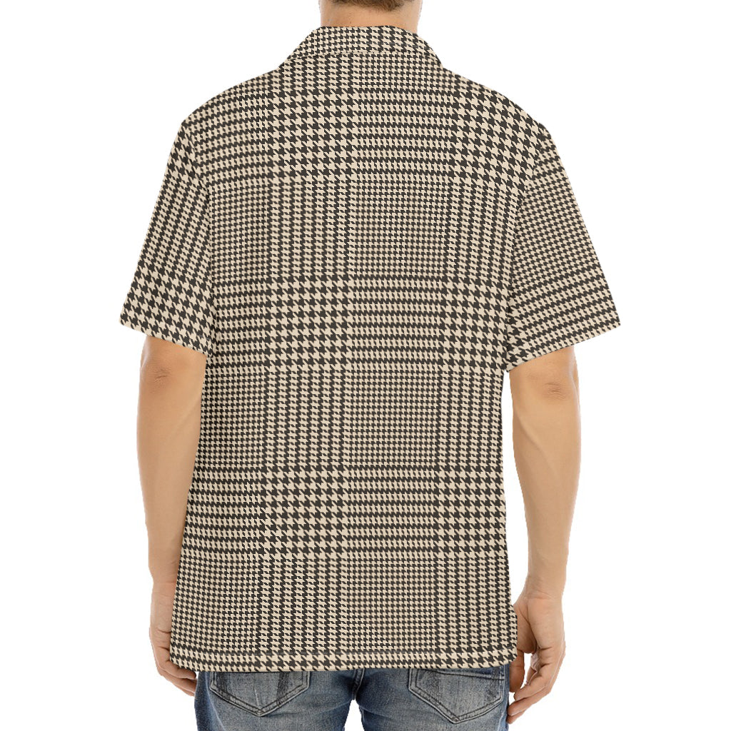 Brown And Beige Glen Plaid Print Aloha Shirt